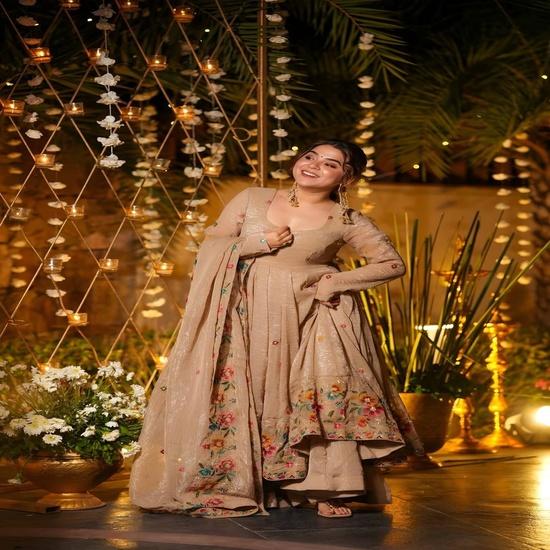 Women's Floral Embroidered Anarkali Set with Sheer Dupatta