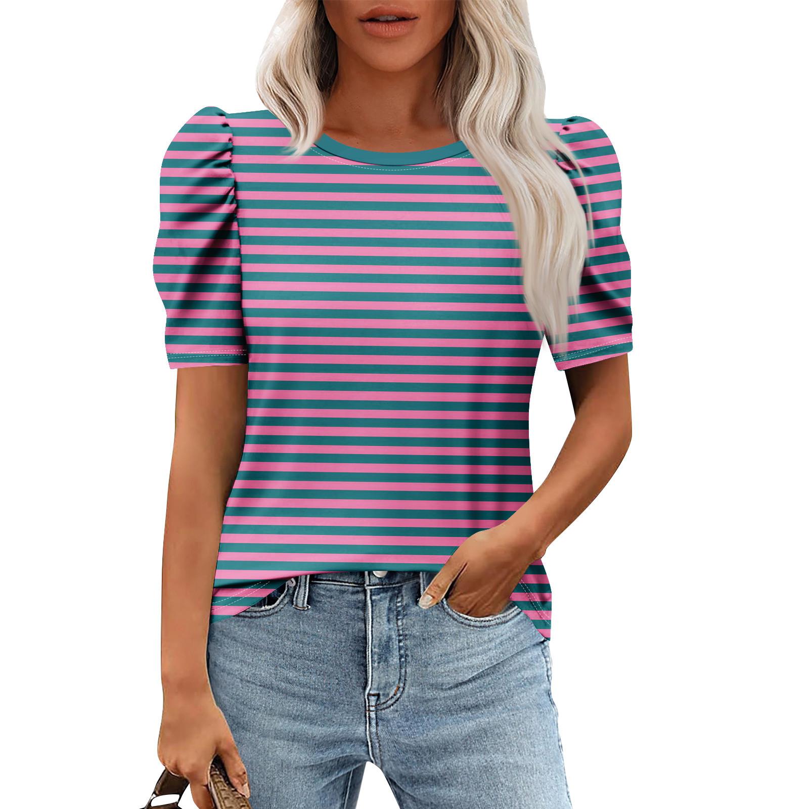 

Женские повседневные топы с коротким рукавом и круглым вырезом с принтом, туники, рубашки, летняя одежда L