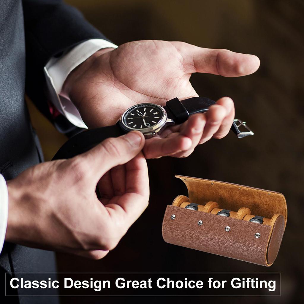Uxcell Portable Leather Watch Case for Men and Women, Single Slot Watch Roll Travel Case. For Travel, Display, Textured Black.