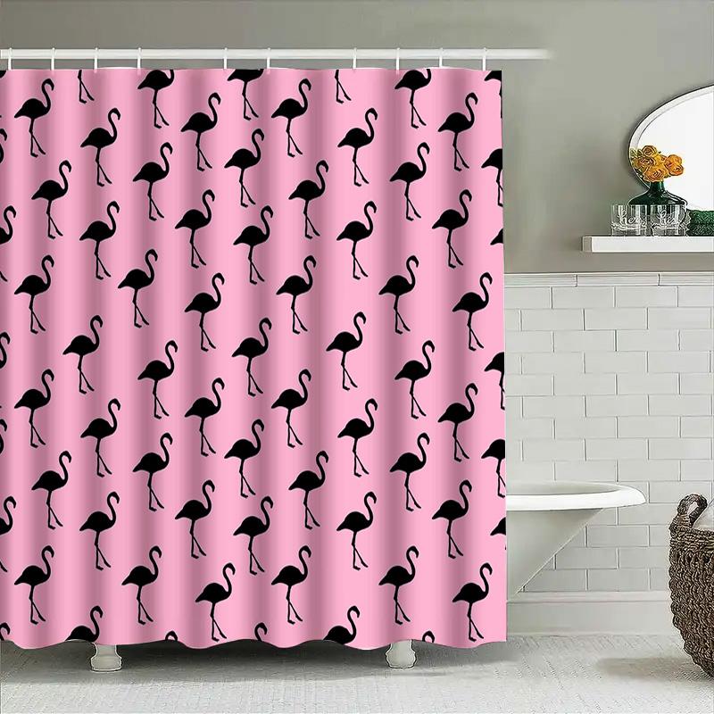 Black Flamingo Pattern Shower Curtain Pink Home Bathroom Decor Customizable