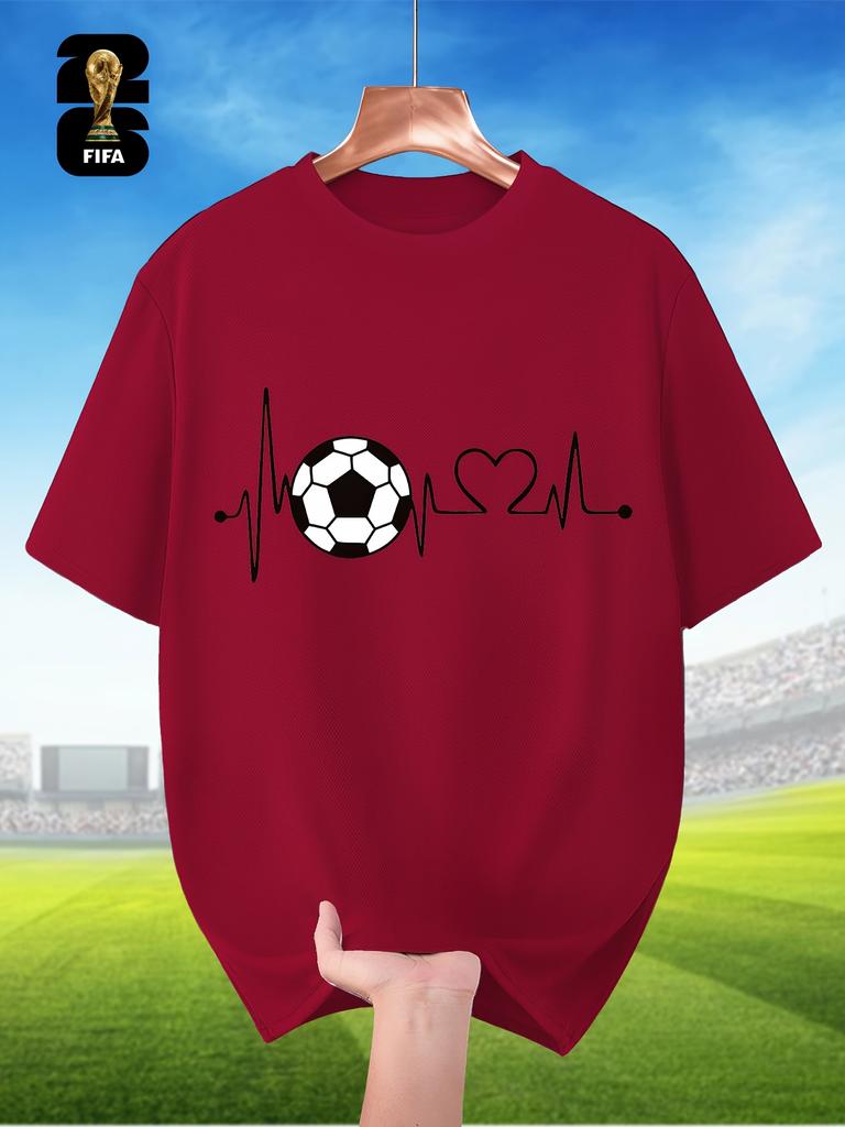 FIFA-themed Men's Breathable Short-sleeved T-shirt for Summer, Featuring a Football ECG Print
