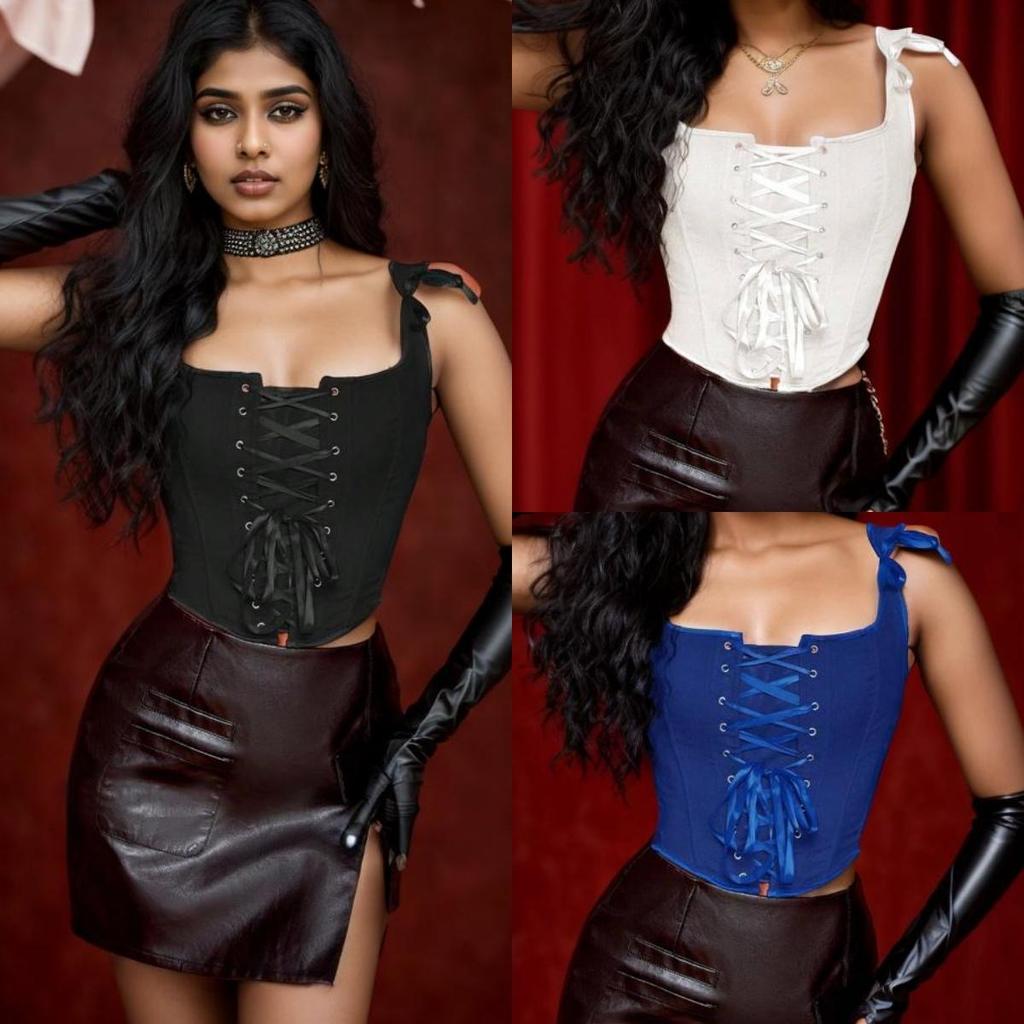 Rose Beauty A Grommet Lace Up Front Bandana Hem Crop Corset Shapewear Top