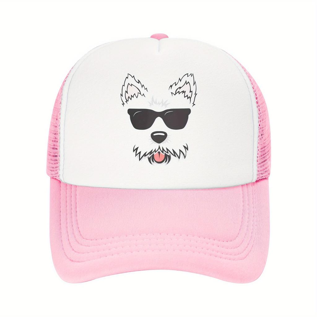 Westie Dog Face With Sunglasses Trucker Hat Breathable Mesh Polyester Adjustable Cap for Men Women