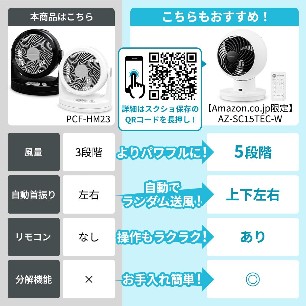 Iris Ohyama Circulator Silent Left and Right Swing 20 Tatami Powerful Air Blower White PCF-HM23-W