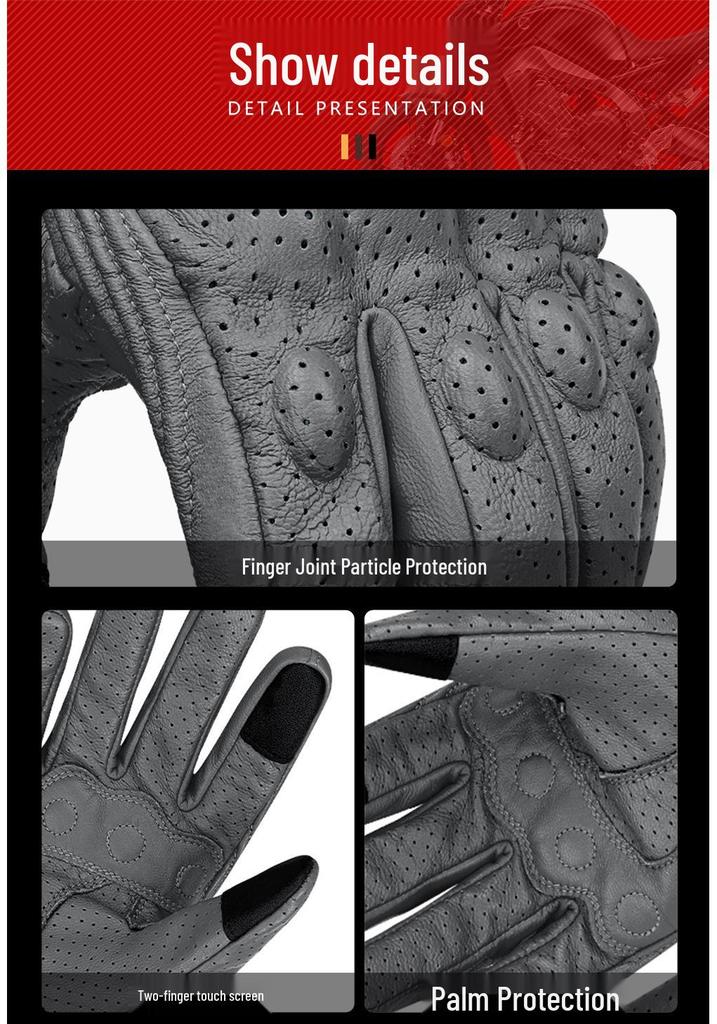 Genuine Leather Breathable Motorcycle Racing Gloves - Anti-Fall, Summer Riding Gear