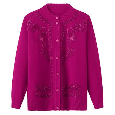 Grandma Sweater Coat Women's Knitted Cardigan Middle Aged Elderly Mother's Clothes Spring Autumn Long Sleeve