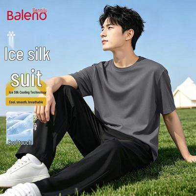 Baleno Men's Ice Silk Cooling T-Shirt & Shorts/Pants Set