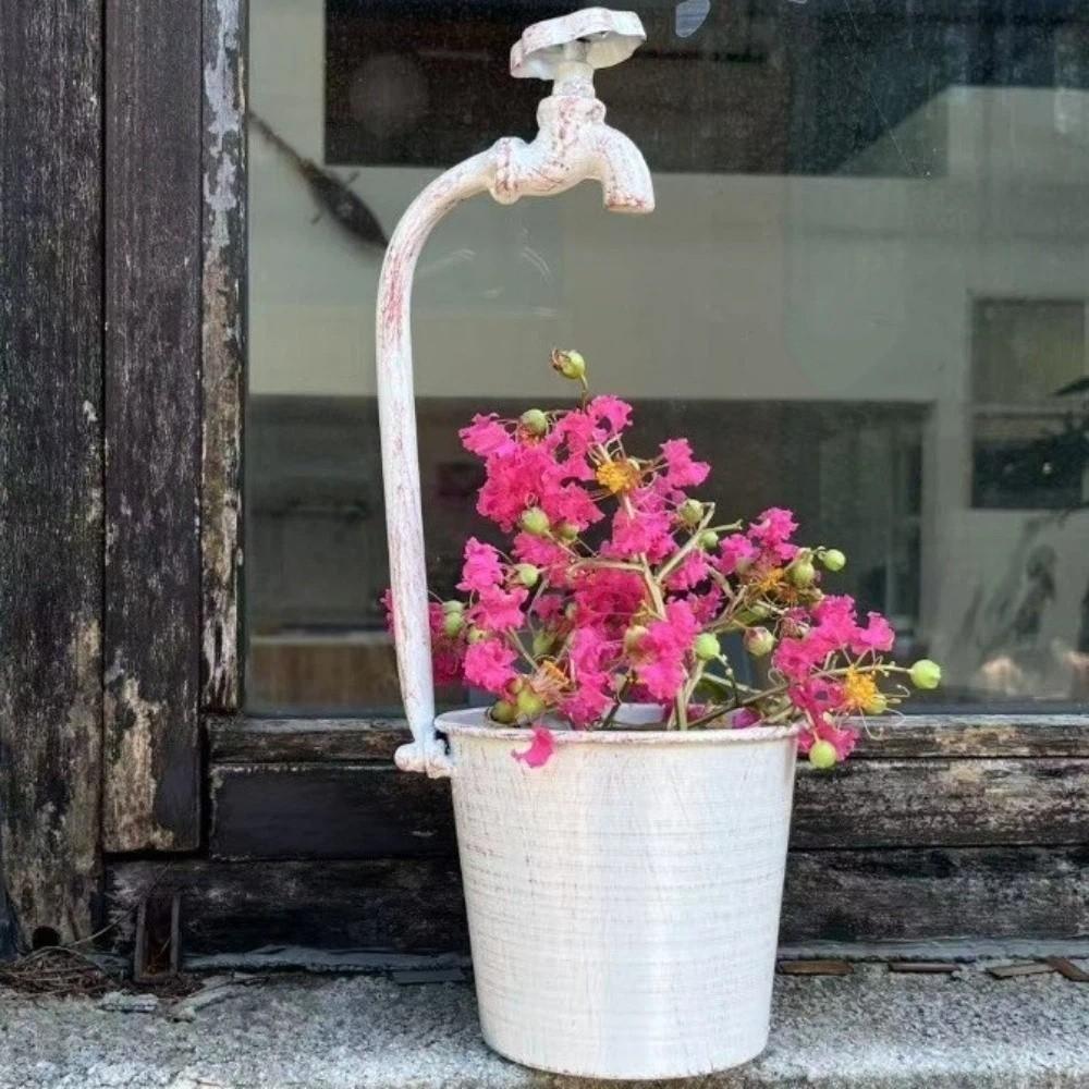 Crack Resistant Retro Vintage Flowerpot Rustic Garden Flower Pot Flower Bucket  Garden Decorate белый