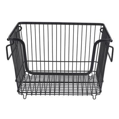 Freezer Organizer Bin Keep Tidy Metal Stackable Fruits Meat Wire Basket for Kitchen Home Use L Black