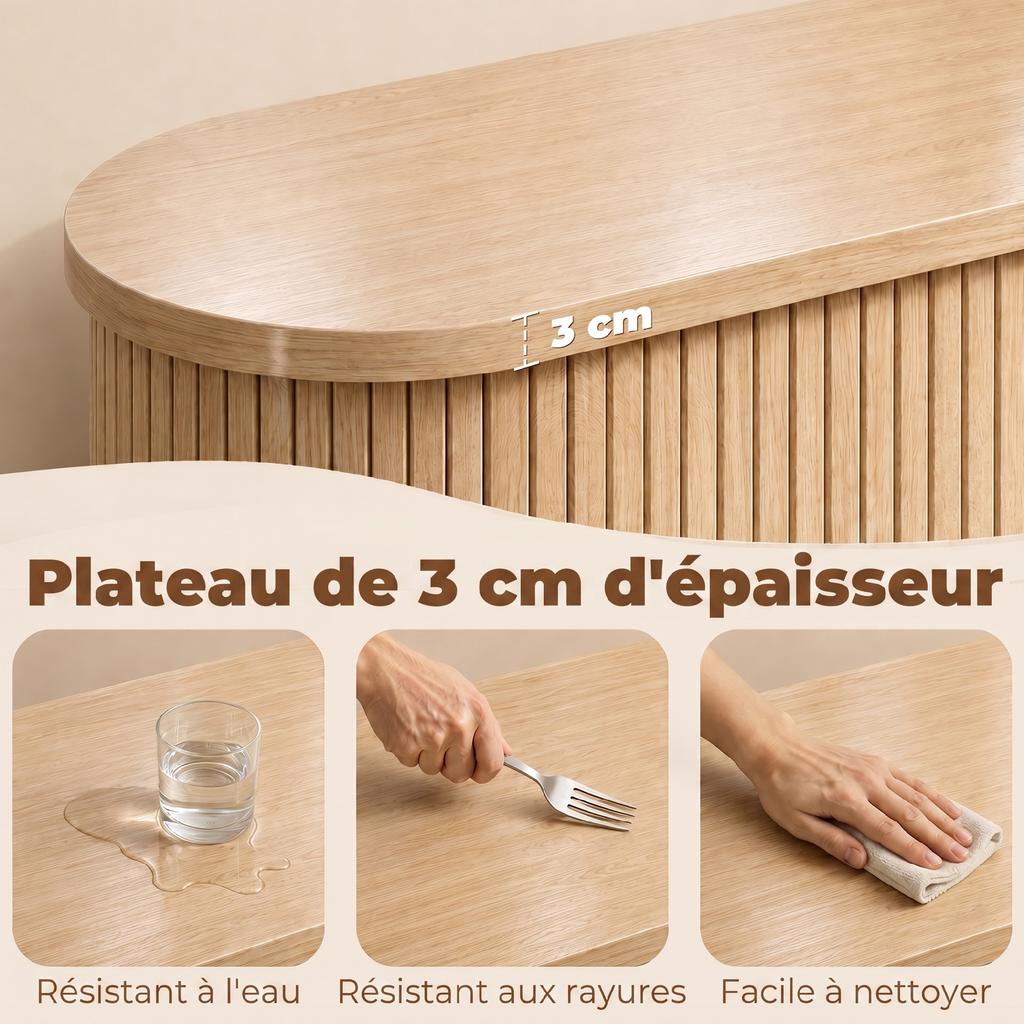 Living Room Sideboard, Oval, 2 Sliding Doors, Adjustable Shelves, 140 x 40 x 75 cm, Natural Wood