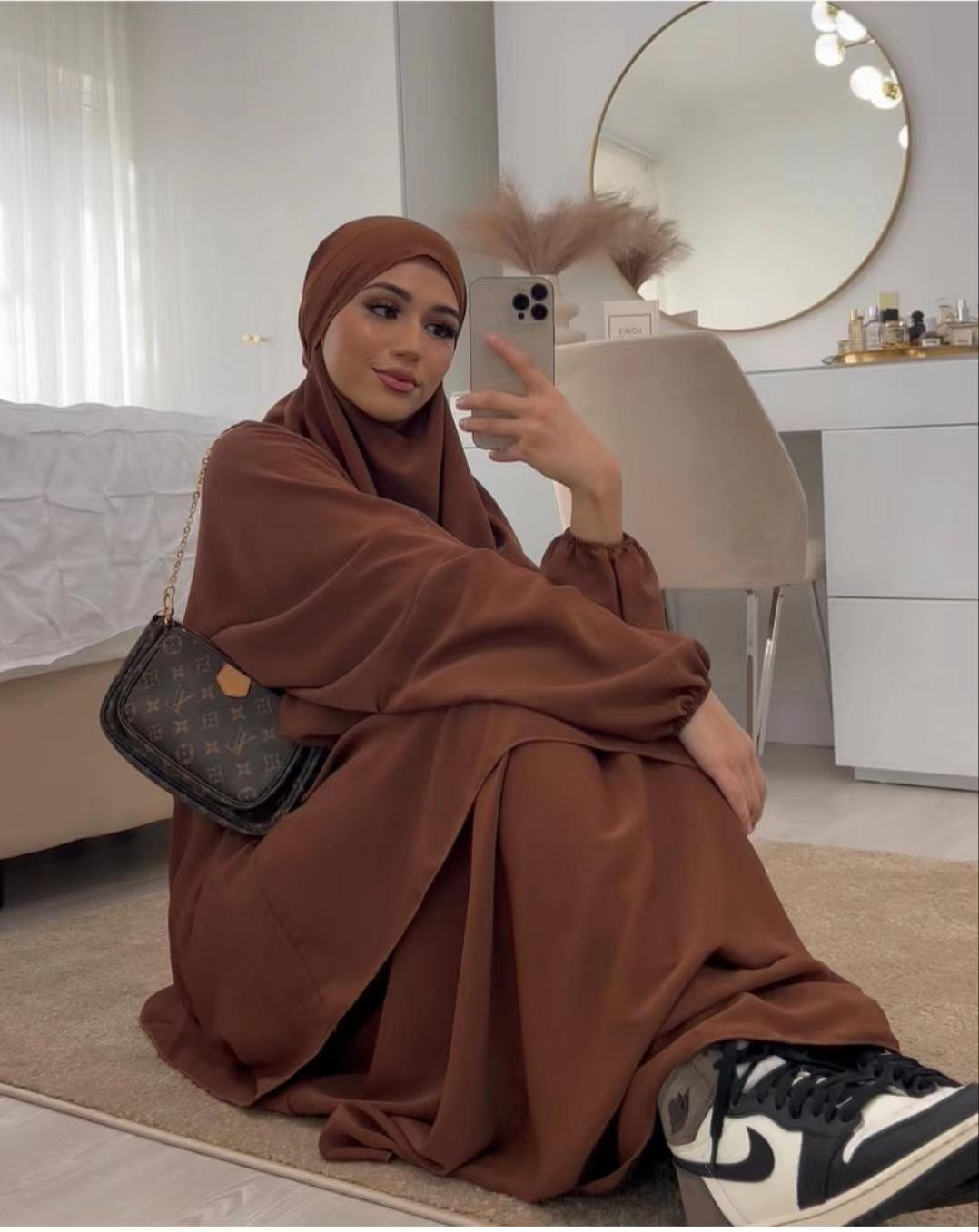 

Ближневосточный халат с капюшоном Yiduoduo: Однотонный костюм-двойка с боковыми карманами One Size