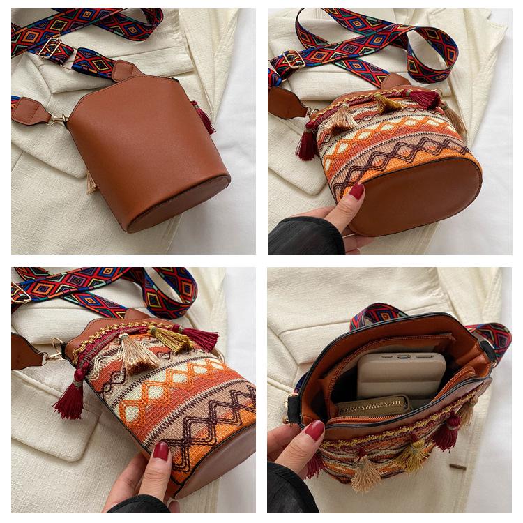 High-End 2025 Women's Ethnic Woven Tassel Crossbody Bucket Bag