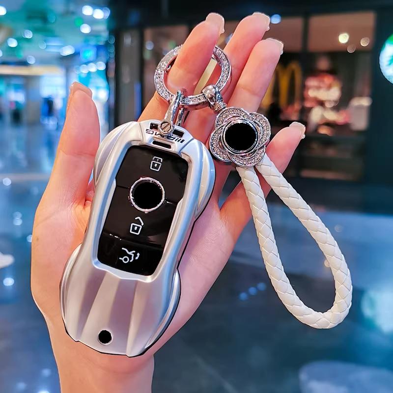Car Key Case Cover For Mercedes Benz C E A B S Class Gle Gla Glb, Soft Tpu Key Fob Protector With Luxury Zinc Alloy Frame
