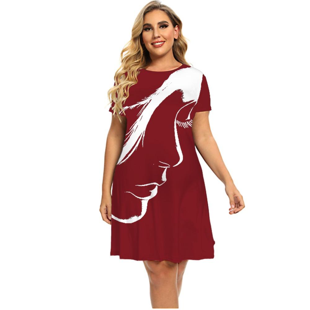 Explosive Women Abstract Beauty Pattern Series 3D Printed Round Neck Elegant Dress