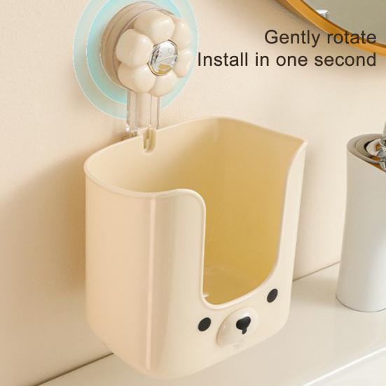 Storage Box with Vacuum Suction Cup Wet Tissue Holder Hygienic Wipe Holder Cute Bear Shape Kitchen Bathroom Organizer