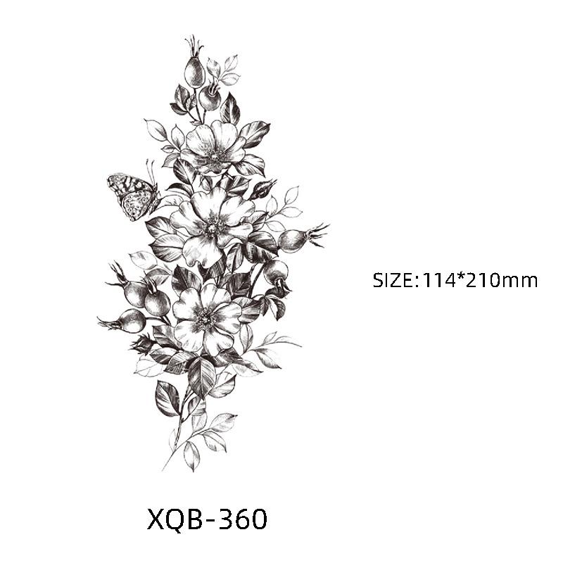 Waterproof Black & White Sketch Flower Half Sleeve Tattoo Stickers