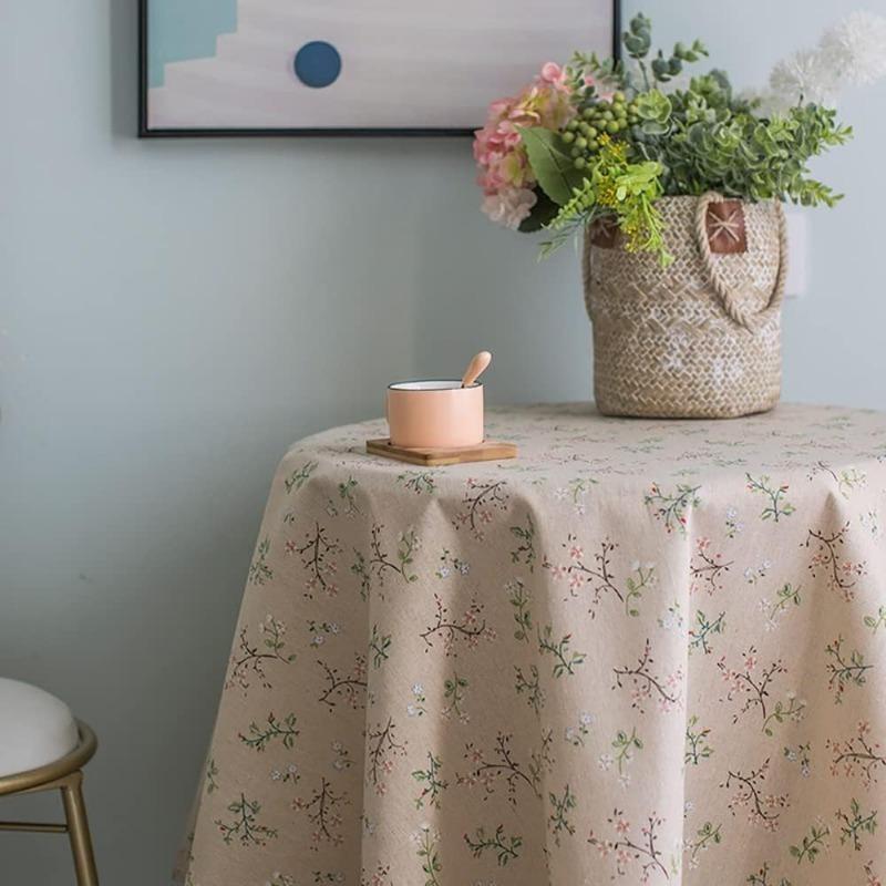 1PC Cotton Linen Blend Fabric Floral Printed Decorative Fabric for DIY Projects and Tablecloth Making Color Gardenia