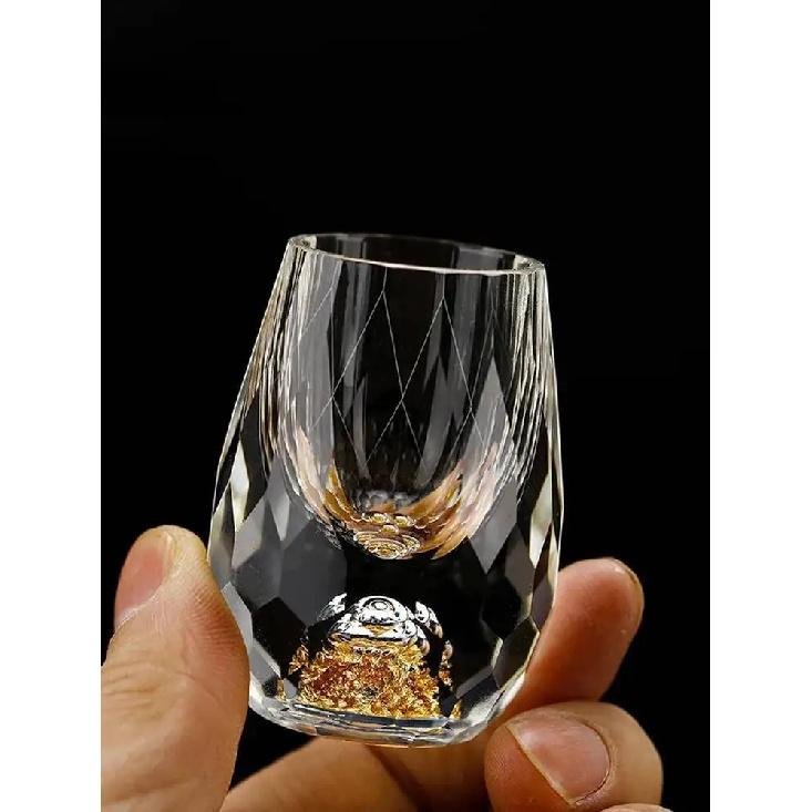 Luxury Crystal Vodka Sake Shochu Bar Liqueur Gold Foil Shot Glass Tea Cup Gift Hard Liquor Wine Glasses 1/2/4/6pcs 15ml