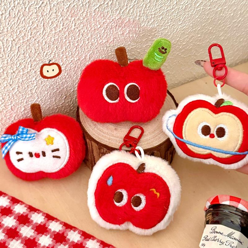 Cute Plush Apple Pendant Cartoon Keychain Kawaii Stuffed Doll Coin Purse Backpack Bag Pendant Decorative Car Key Chains Gift