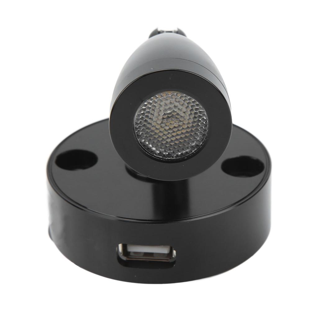 LED RV Reading Light Touch Dimmer 3 Lighting Color with USB Charging Port 12‑24V 3W for Camping Trailers Yachts Black