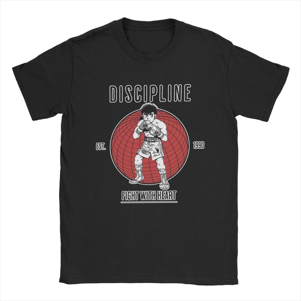 Hajime No Ippo Discipline Anime T-Shirt for Men Novelty Pure Cotton Tees Crewneck Short Sleeve T Shirt Plus Size Tops