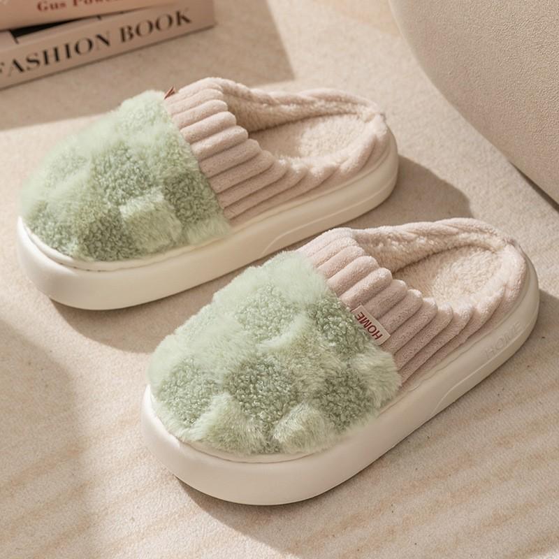 Cotton slippers women autumn and winter confinement indoor home non-slip thick bottom plush warm couple men