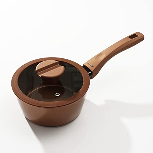 PEARL METAL VISIONS 16cm Saucepan with Glass Lid, Induction Compatible, Gold Coating, CP-8807