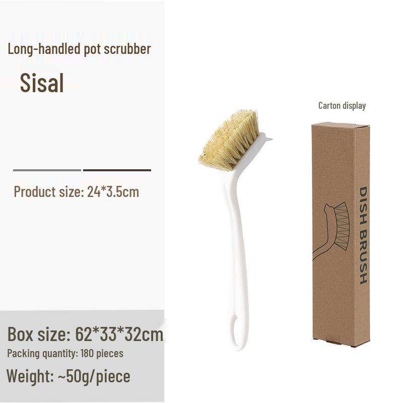 Natural Horsehair Pot Brush with Long Handle – Soft Bristle, Sisal, Multi-functional for Gentle Stain Removal Bagged