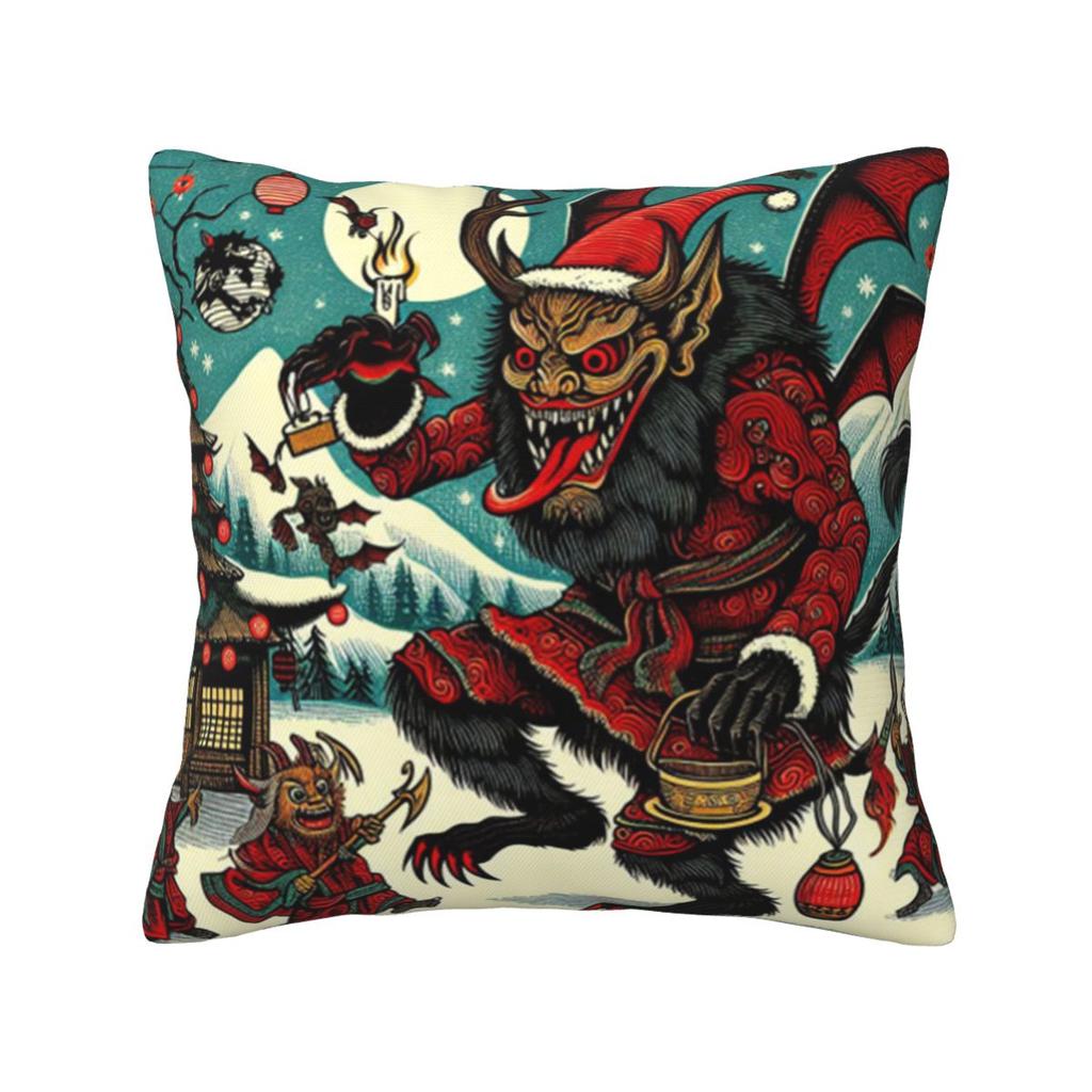 Japanese Woodcut Krampus Square Pillowcase Pillow Cover Cushion Zip Decorative Comfort Throw Pillow for Home Sofa