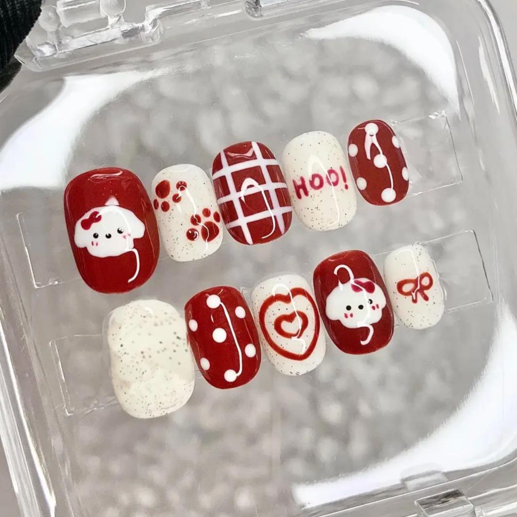 

Shy Puppy Bowknot Heart Detachable Nail Art – Cute New Year Design for Students
