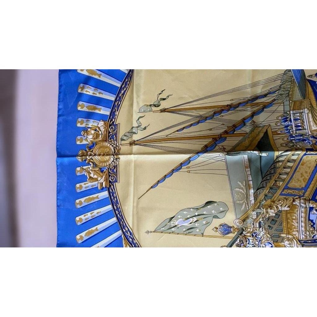 Used Hermes Carre 90 Marine Arum Ledoux Blue Vintage Silk Scarf
