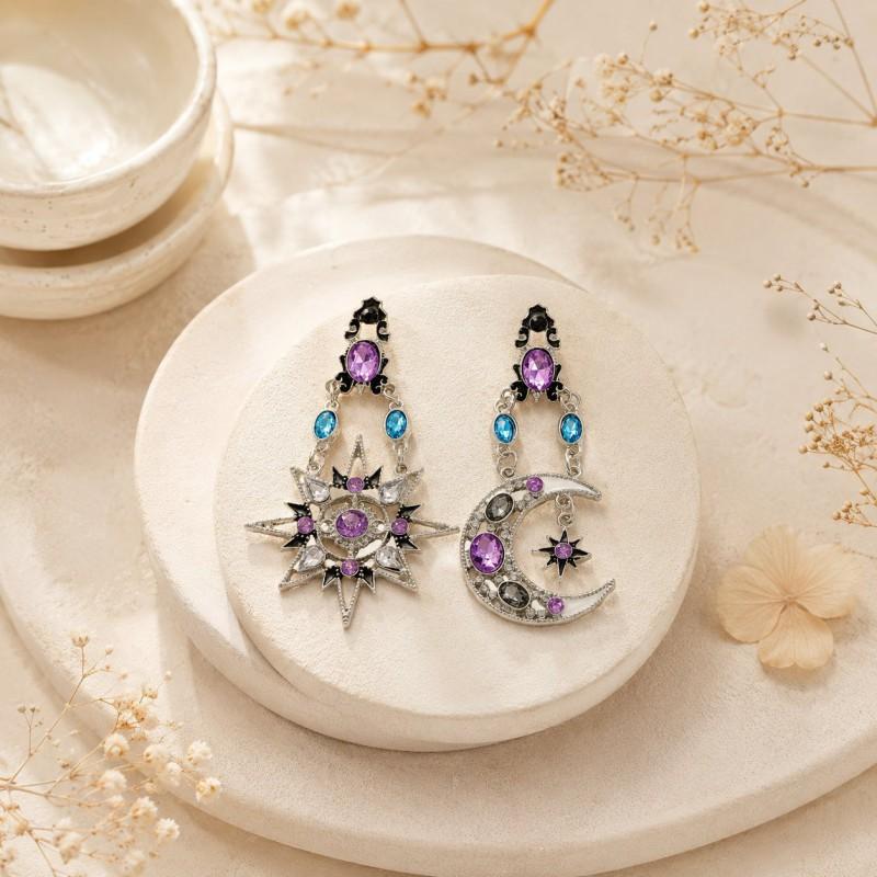Baroque Sun Moon Asymmetrical Earrings Long Dangle Statement Jewelry Women