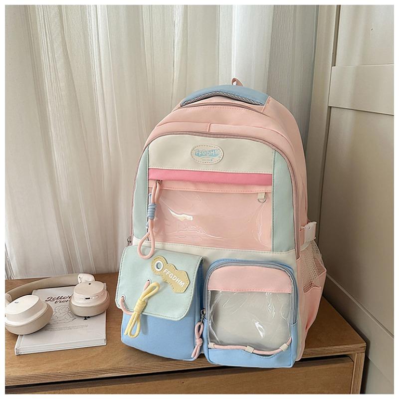 School bag new high-value college style fresh and sweet backpack junior high school students contrasting color splicing bar backpack