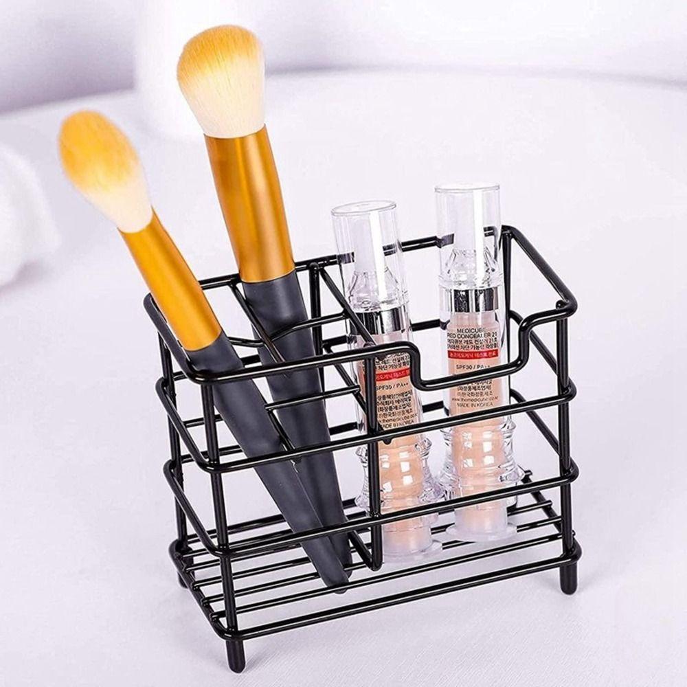 Stable Stainless Steel Toothbrush Holder Black/Silver Bathroom Countertop Storage Rack  Countertops