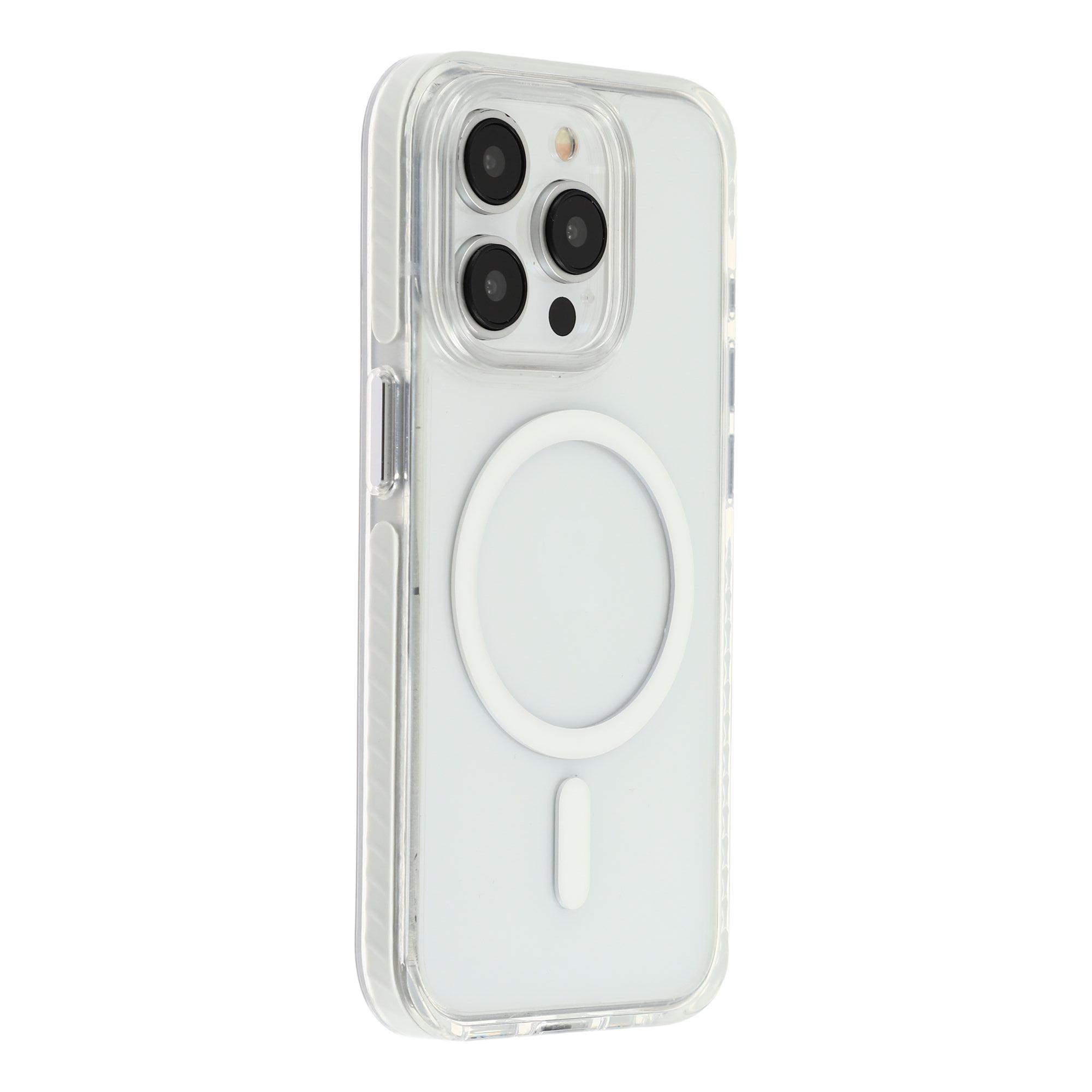For iPhone 15 Pro Magnetic Case TPU PC Clear Phone Cover with Metal Buttons