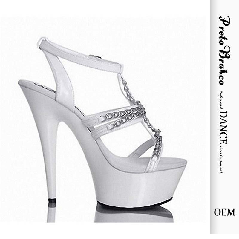 Women's Sandals Thin Heel High Heel Transparent Open Toe Metal Chain Dance Shoes 15cm Heel 5cm Platform YKC