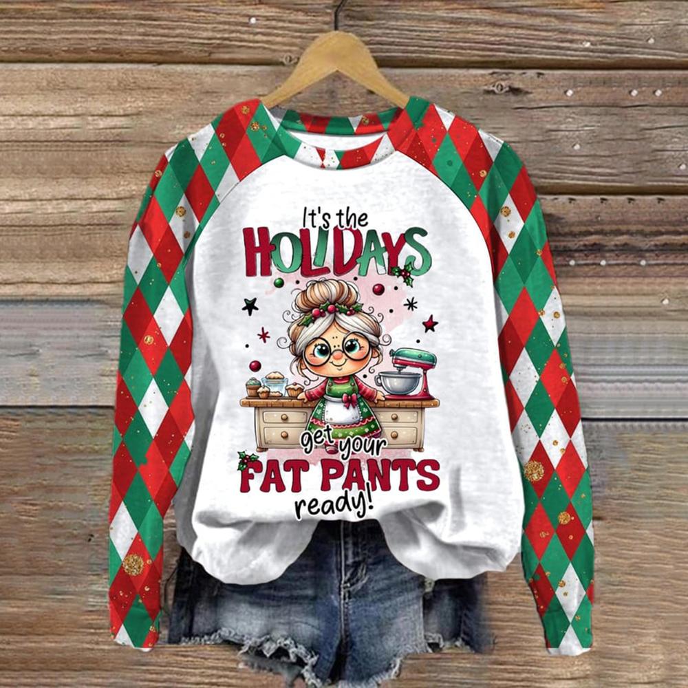 2025 European and American Cat Women's Christmas Themed 3d Printed Loose Knit Long Sleeved Fashionable High-End T-Shirt Top
