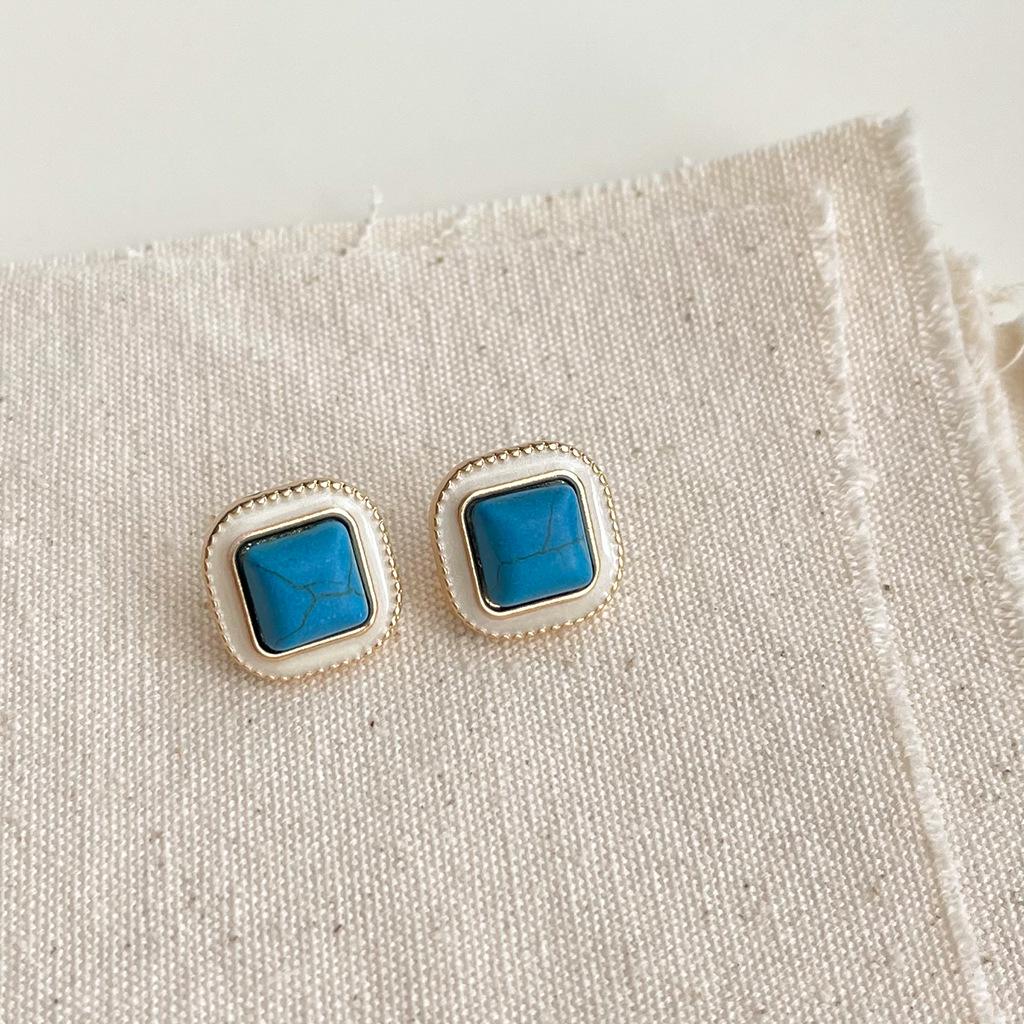 Retro Handmade Synthetic Turquoise Earrings & Bracelet Set for Women