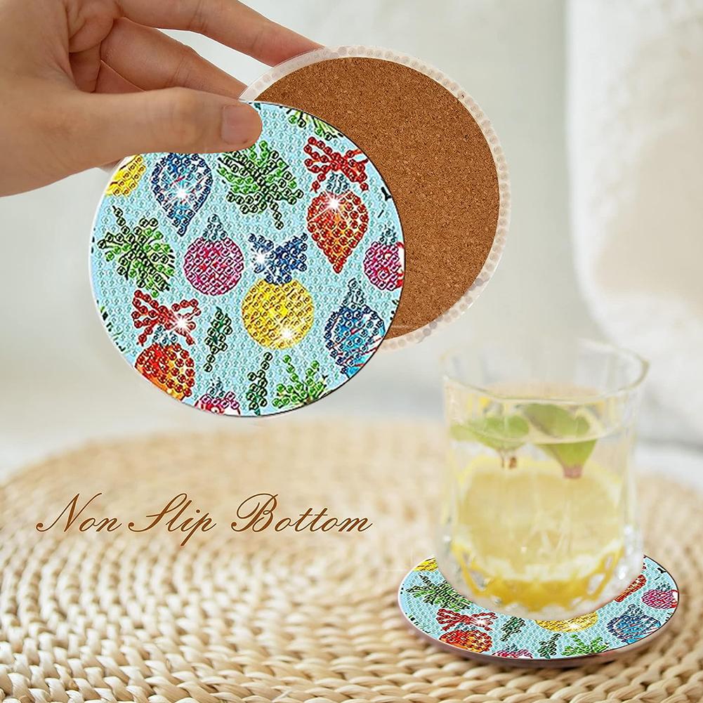 8 PCS Diamond Painting Coasters Kits Santa Acrylic Diamond Painting Art Coaster Kit Elk with Holder Diamond Painting DIY Coaster
