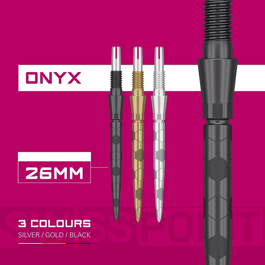 Target Darts Swiss Storm Onyx Dart Points 3 Pack 26mm 30mm 35mm   Black Gold Sil