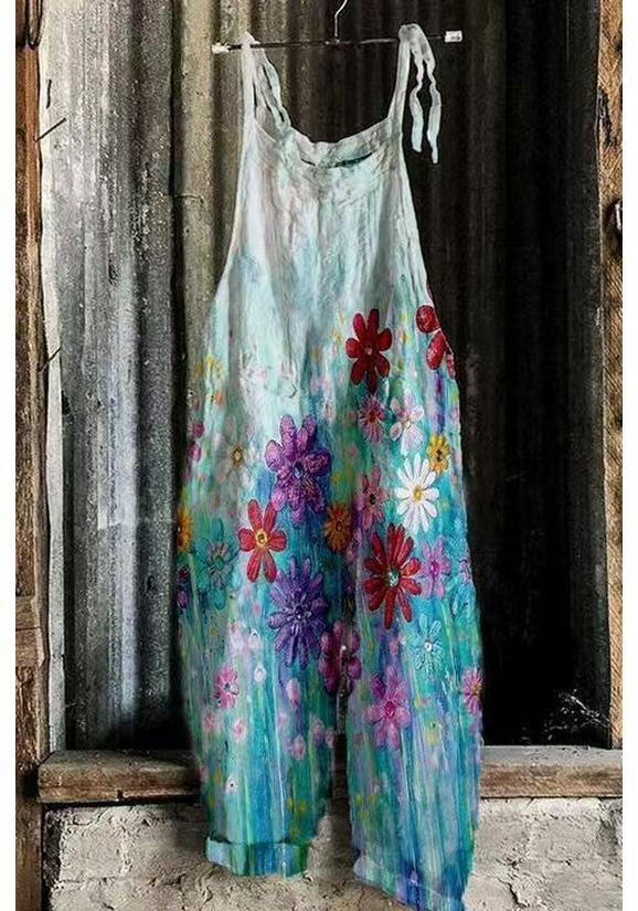 2025 Summer Retro Print Wide-Leg Women's Jumpsuit