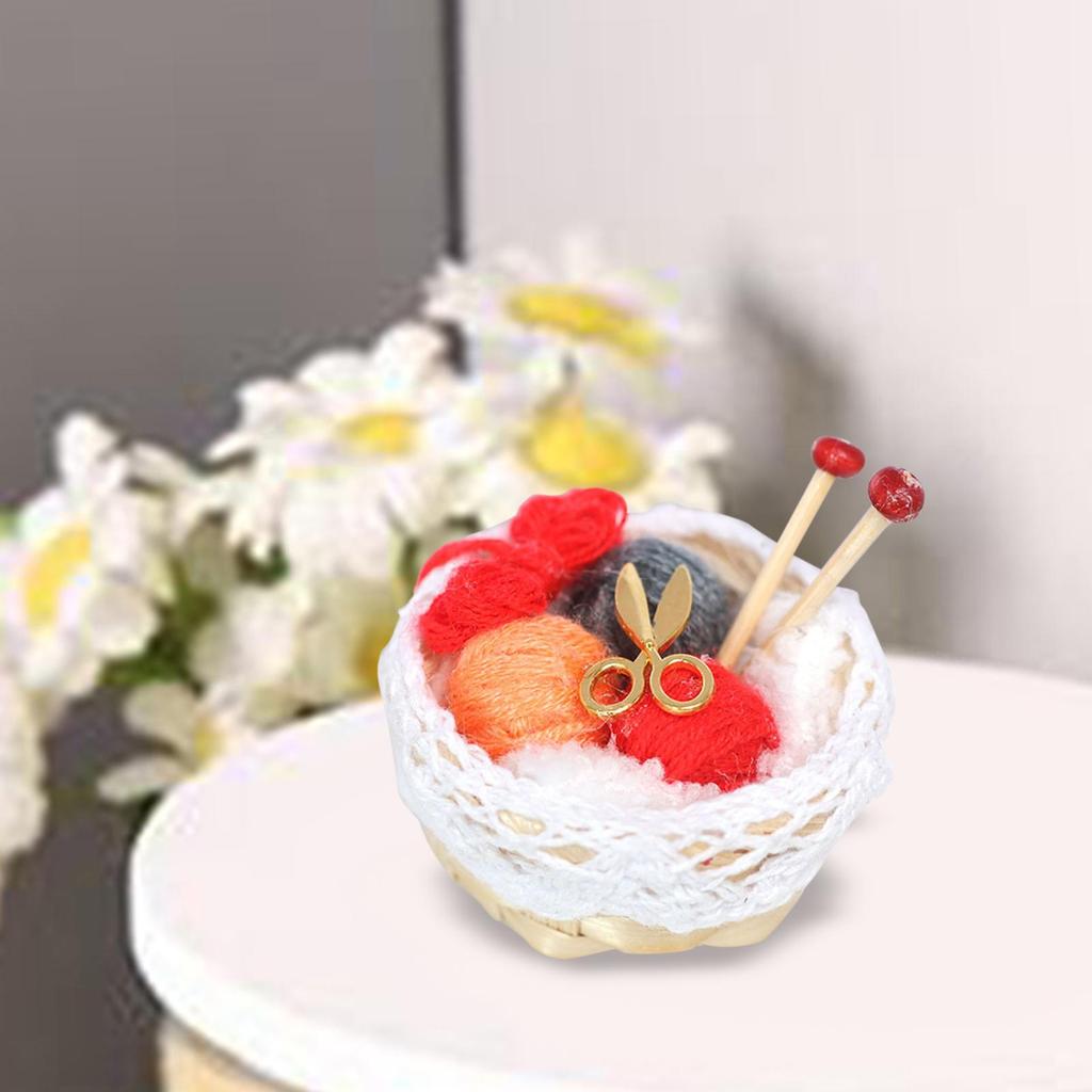 1/12 Dollhouse Woolen Yarn in Basket Knitting Yarn Knitting Accessories for Dollhouse