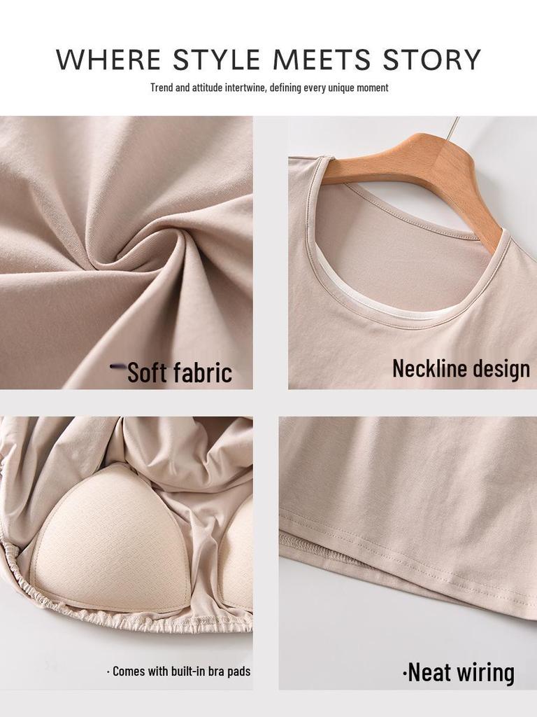 2026 Ultra-Soft Women's Summer Pajamas with Built-in Bra Pads, Short Sleeve & Long Pants, Fake Two-Piece Design