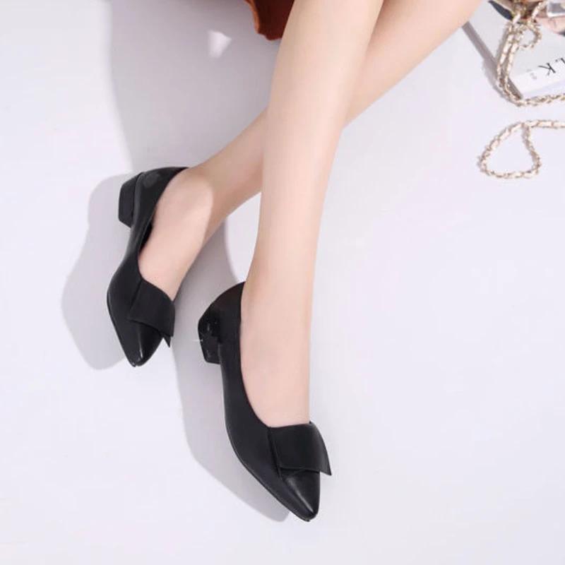 Fashion Moccasins Square Heels Women's Shoes Office Formal Ladies Pumps Black Pointed Toe Low Heel Elegant 39 on Promotion Non Slip Y2k
