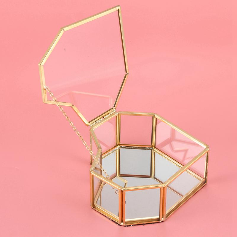 A25F-Flip Love Heart Shaped Geometric Glass Jewelry Box Glass Ring Box Exquisite Unique Wedding Jewelry Box Ring For Wedding Dec