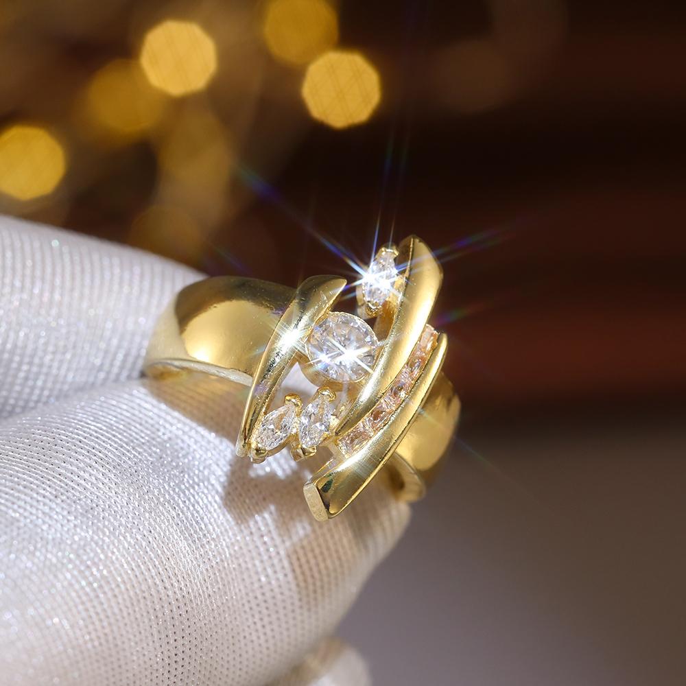 Xiaomi Huitan Geometric Unique Design Women Ring Gold Color Party Wedding Accessories Luxury Personality Daily Inlaid Bright CZ Jewelry