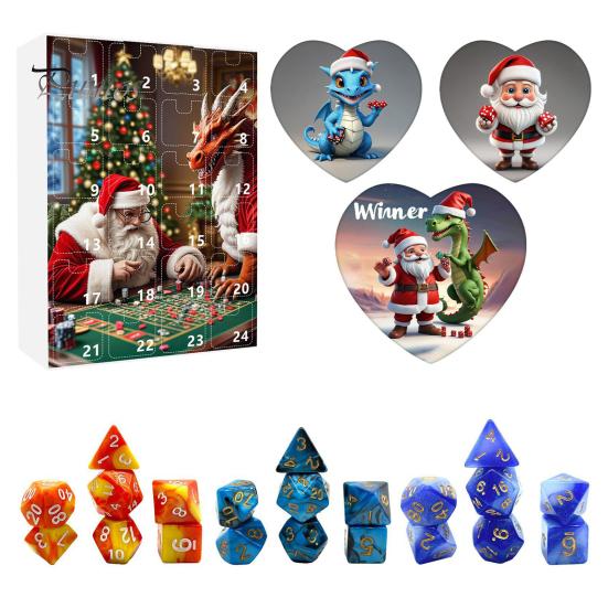 DND Dice Set Advent Calendar 2024 24-Day Countdown to Christmas Acrylic Polyhedral Dice Set for Gamers Role Players