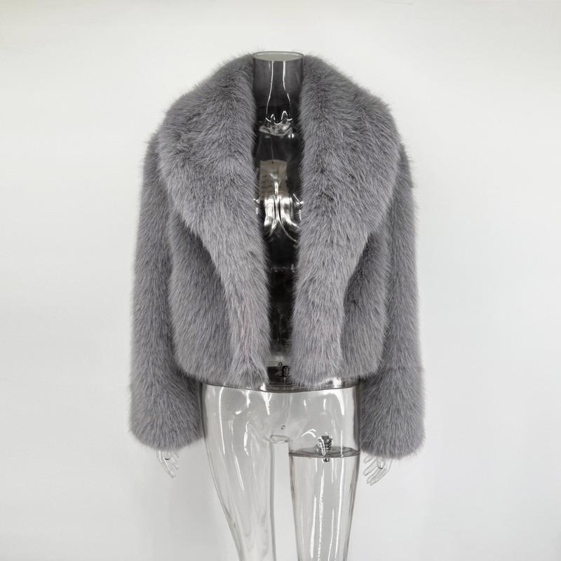 Wintermode Pelz Feder Oberbekleidung für Damen Revers Hohe Taille Warm Locker Langarm Pendelmantel Weiblich Pelz Feder