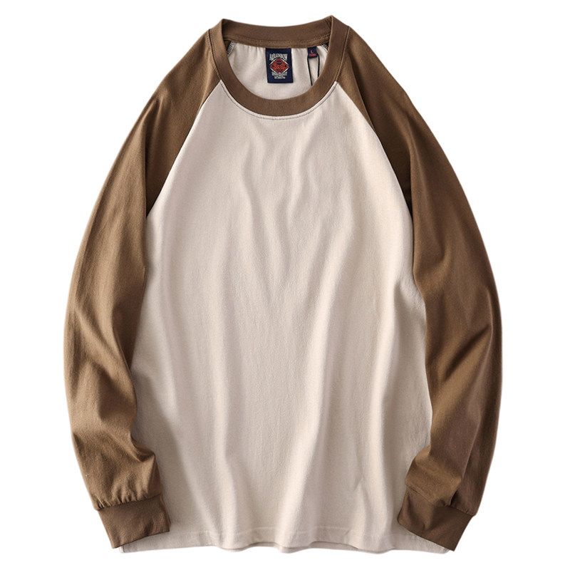 Fashion Brand Retro Raglan Contrast Color Pure Cotton Long-Sleeved T-shirt