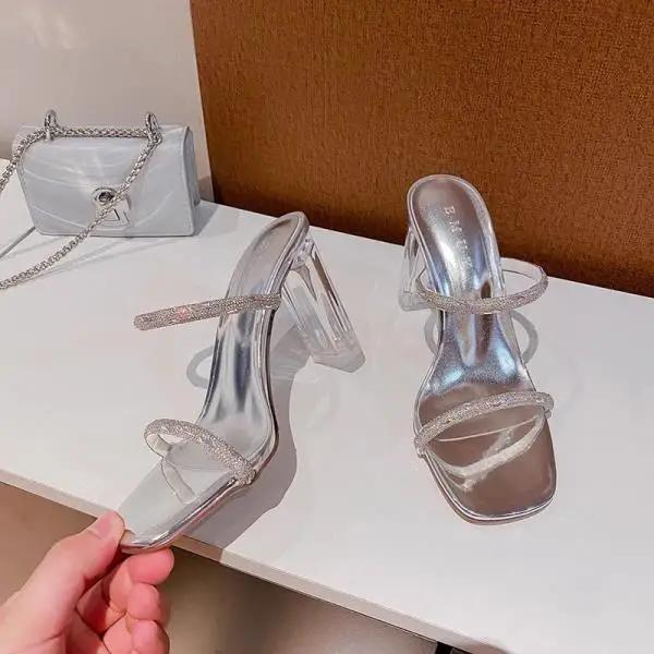 Fashion Glitter Slides Shoes Ladies' Slippers Beige Heeled Sandals Slipers Women Jelly Soft Black High 2025 Crystal Pumps Scandals Sexy